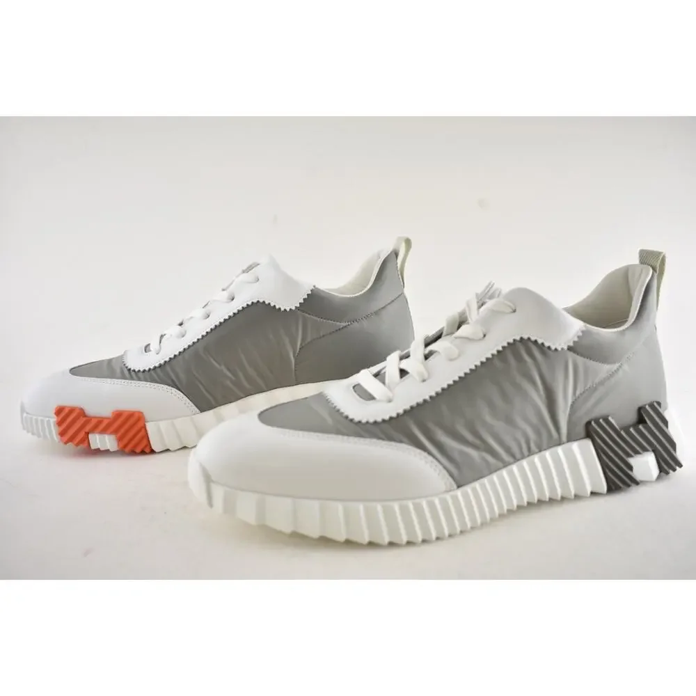 Hermes Mens Bouncing Sneaker Etoupe Blanc White Grey H Logo Lace Up Flat 44 11 - Picture 14 of 16